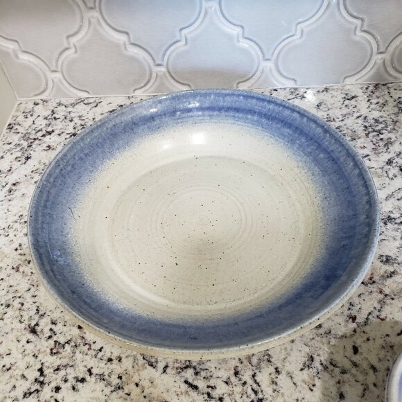 Vintage Milligan RP Pottery Stoneware Serving Chip and Dip Bowl Set Blue Speckle - Picture 2 of 12
